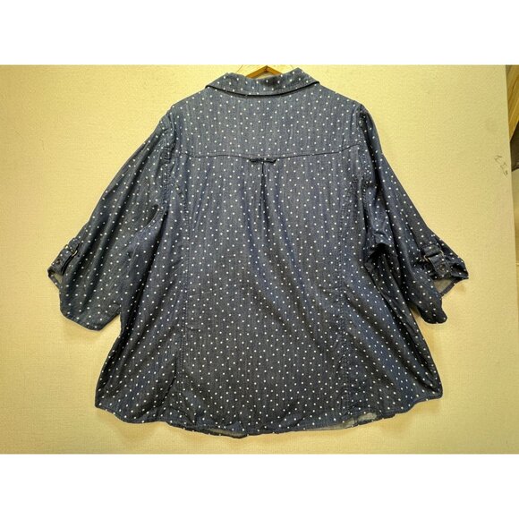 Catherines Womens Chambray Button-Up Shirt Size 2X Blue Denim Star 3/4 Sleeves - Picture 9 of 13